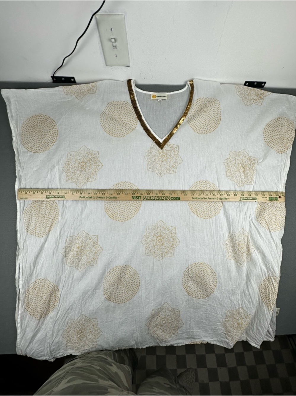 Giardino D’Oriente White & Gold Sheer Cotton Tunic Coverup Made in Italy OS - Picture 8 of 9